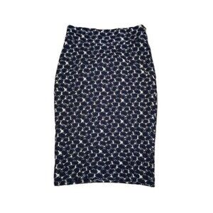 DVF Diane Von Furstenberg Navy Size M Geometric Wool Blend Pencil Skirt Stretch